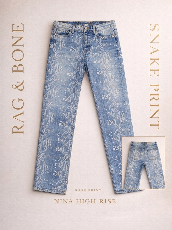 rag & bone Denim - Rag & Bone Nina High Rise Ankle Cigarette Jeans Snake Print Size 26 Trendy Chic
